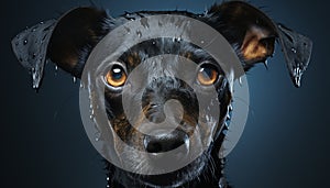 Cute puppy, wet fur, looking at camera, small, adorable dog generated by AI