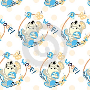 Cute puppy Woof! vector seamless pattern. Children collection