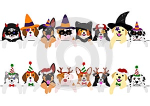 Cute pups border set, with Halloween costumes and with Christmas costumes photo