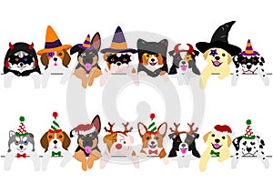 Cute pups border set, with Halloween costumes and with Christmas costumes