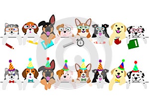 Cute pups border set, party and school