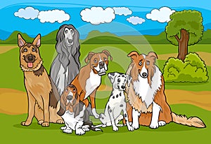 Cute purebred dogs group cartoon illustration photo