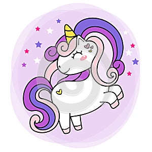 Cute Purple Baby Unicorn magical horn simple doodle outline vector illustration