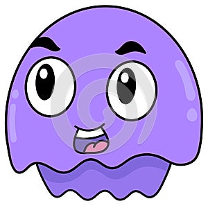 A cute purple creature head with a gape faced face. doodle icon drawing