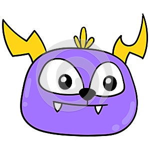 Cute purple fanged monster head, doodle icon drawing