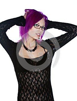 Cute Purple Haired Girl with Glasses