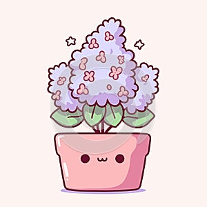 Cute purple hyacinths flower in a pot. Vector illustration in cartoon style, kawaii cute plant icon, generative ai