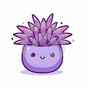 Cute purple succulent in a pot, kawaii plant icon with a happy smiley, Vector flat cartoon, generative ai