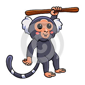 Cute pygmy marmoset monkey cartoon hanging on tree