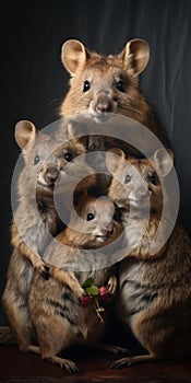 cute quartet of quokkas posing with family