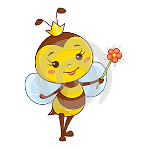 Cute queen bee cartoon vector illustration