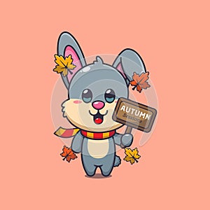 Cute rabbit with autumn sign board.