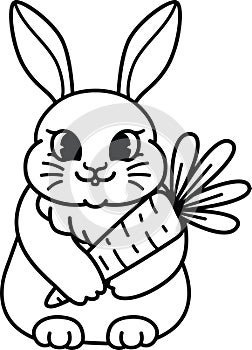 Bold line drawing cute baby rabbit holding carrot photo