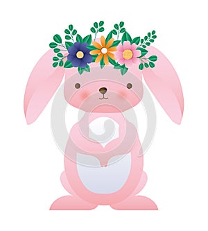 Cute rabbit cartoon with flowers crown vector design