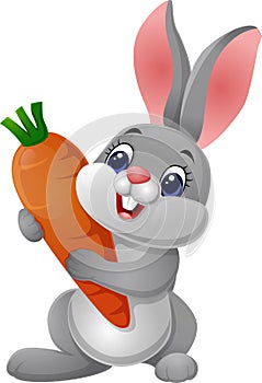 Cute rabbit cartoon holding a carrot