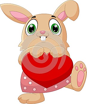 Cute rabbit cartoon holding heart love
