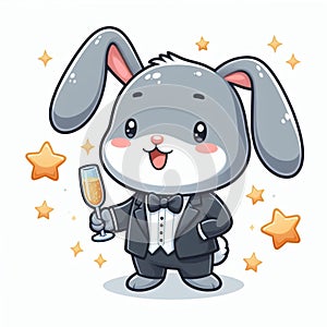 cute rabbit cartoon wearing tuxedo isolated white background 1