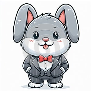 cute rabbit cartoon wearing tuxedo isolated white background 2