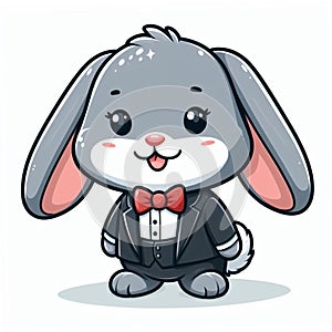 cute rabbit cartoon wearing tuxedo isolated white background 3