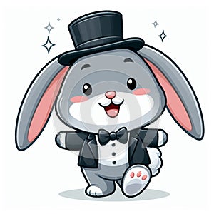 cute rabbit cartoon wearing tuxedo isolated white background 4