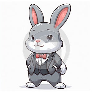 cute rabbit cartoon wearing tuxedo isolated white background 5