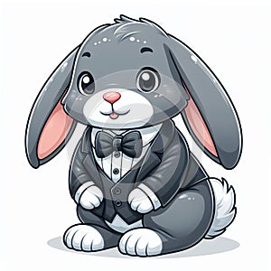cute rabbit cartoon wearing tuxedo isolated white background 6