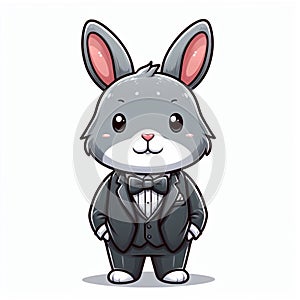 cute rabbit cartoon wearing tuxedo isolated white background 7