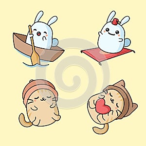 cute rabbit and cat mascot logo vector illustration