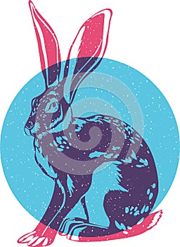 Cute rabbit. Colorful cute screen printing effect. Riso print effect. Vector