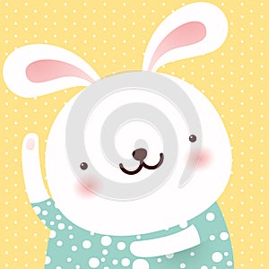 Cute Rabbit dance, cartoon character, Easter greeting card, vector
