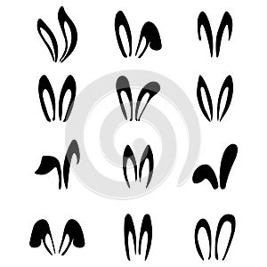 Cute Rabbit ears silhouettes set. Photo editor, booth, video chat app black isolated cliparts