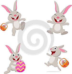 Cute rabbit with easter egg cartoon collection set