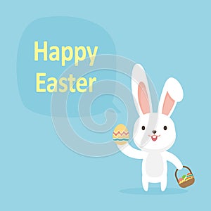 Cute rabbit with easter eggs, Happy Easter bunny, vector illustration.