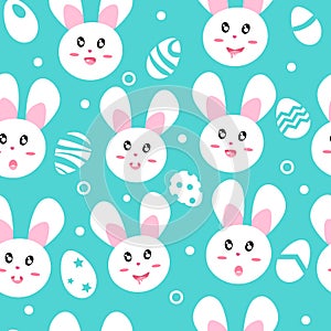 Cute rabbit face, egg and spot seamless pattern Happy Easter, cartoon for kids and baby texture background vector