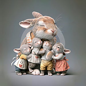 Cute Rabbit Family In A Group Hug