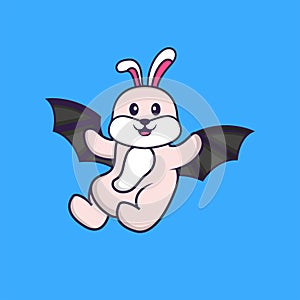 Cute rabbit is flying with wings. Animal cartoon concept isolated. Can used for t-shirt, greeting card, invitation card or mascot