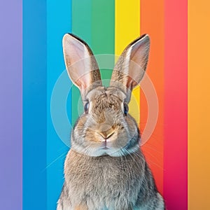 Cute rabbit in front of colorful background