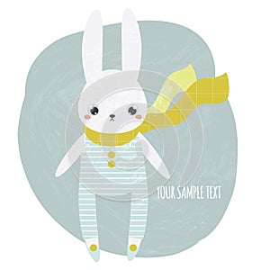 Cute rabbit. Funny little bunny in cartoon style. Vector illustration