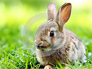Cute rabbit in green grass