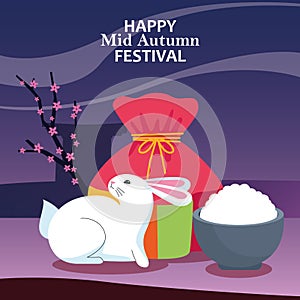 Cute rabbit and Happy mid autumn festival design