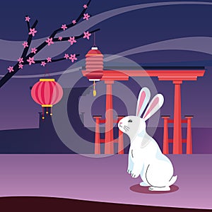 Cute rabbit and Happy mid autumn festival design