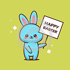 Cute rabbit holding board happy easter bunny celebrating spring holiday sticker greeting card