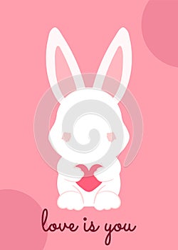 Cute Rabbit Holding Heart for Valentine Element Decoration cartoon Vector Illustration