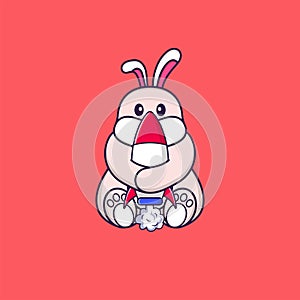 Cute rabbit holding a rocket. Animal cartoon concept isolated. Can used for t-shirt, greeting card, invitation card or mascot.