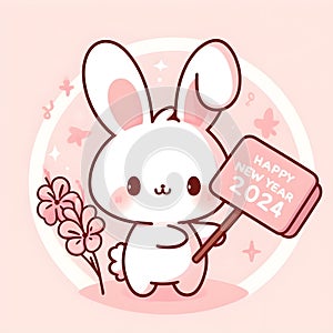 A cute rabbit holding a sign that says \