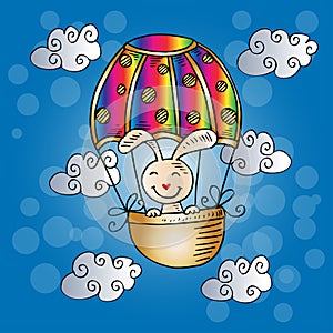 Cute rabbit on hot air balloon