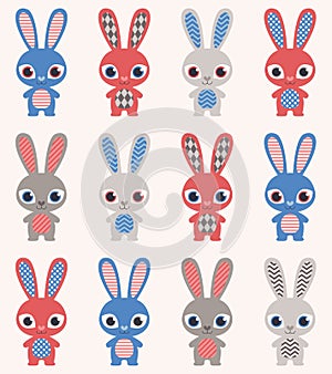 Cute rabbit illustration with geometric pattern