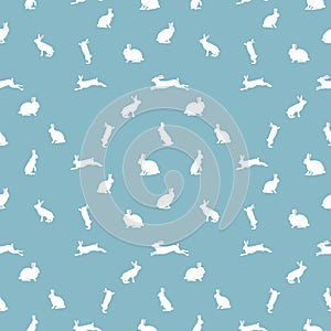 Cute rabbit illustration, seamless pattern on blue background