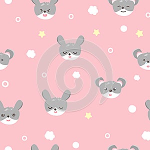 Cute rabbit and mouse, rodent animal, baby seamless pattern, pajamas adorable concept for kids background texture vector cartoon
