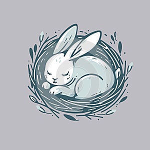 Cute rabbit in nest for Happy easter decoration